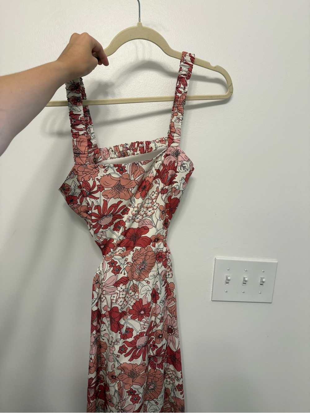 Forever 21 Cream Midi Dress with Red Floral Print